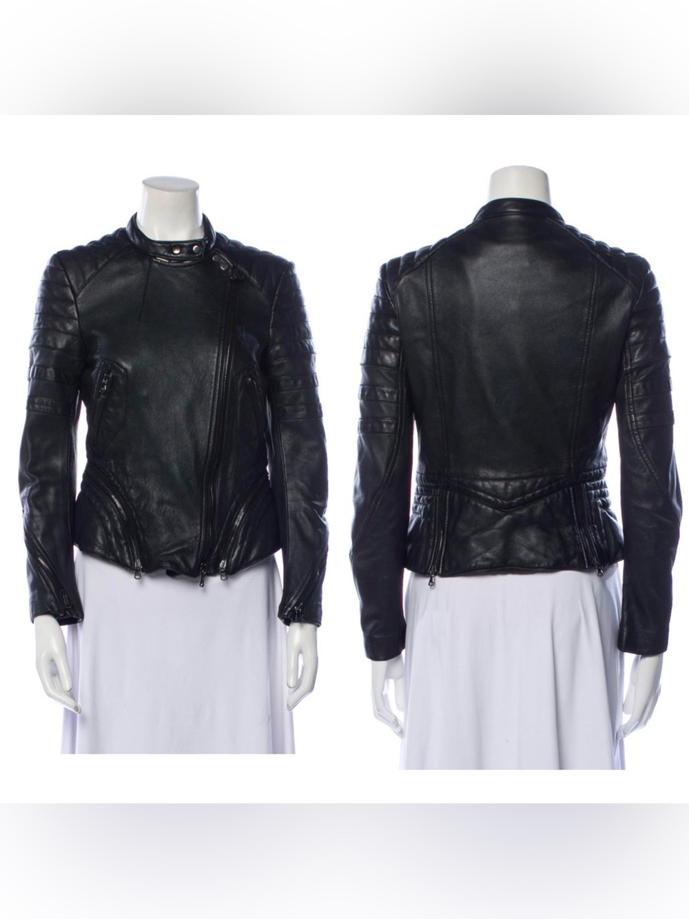 3.1 Phillip Lim coat size 4 black leather jacket moto quilted - Picture 2 of 10